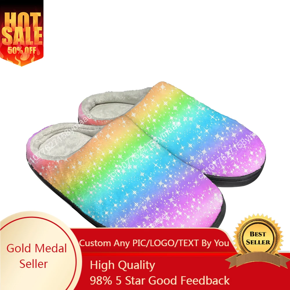 

Glitter Rainbow Prid Home Cotton Custom Slippers Mens Womens Latest Sandals Bedroom Plush Indoor Keep Warm Shoes Thermal Slipper