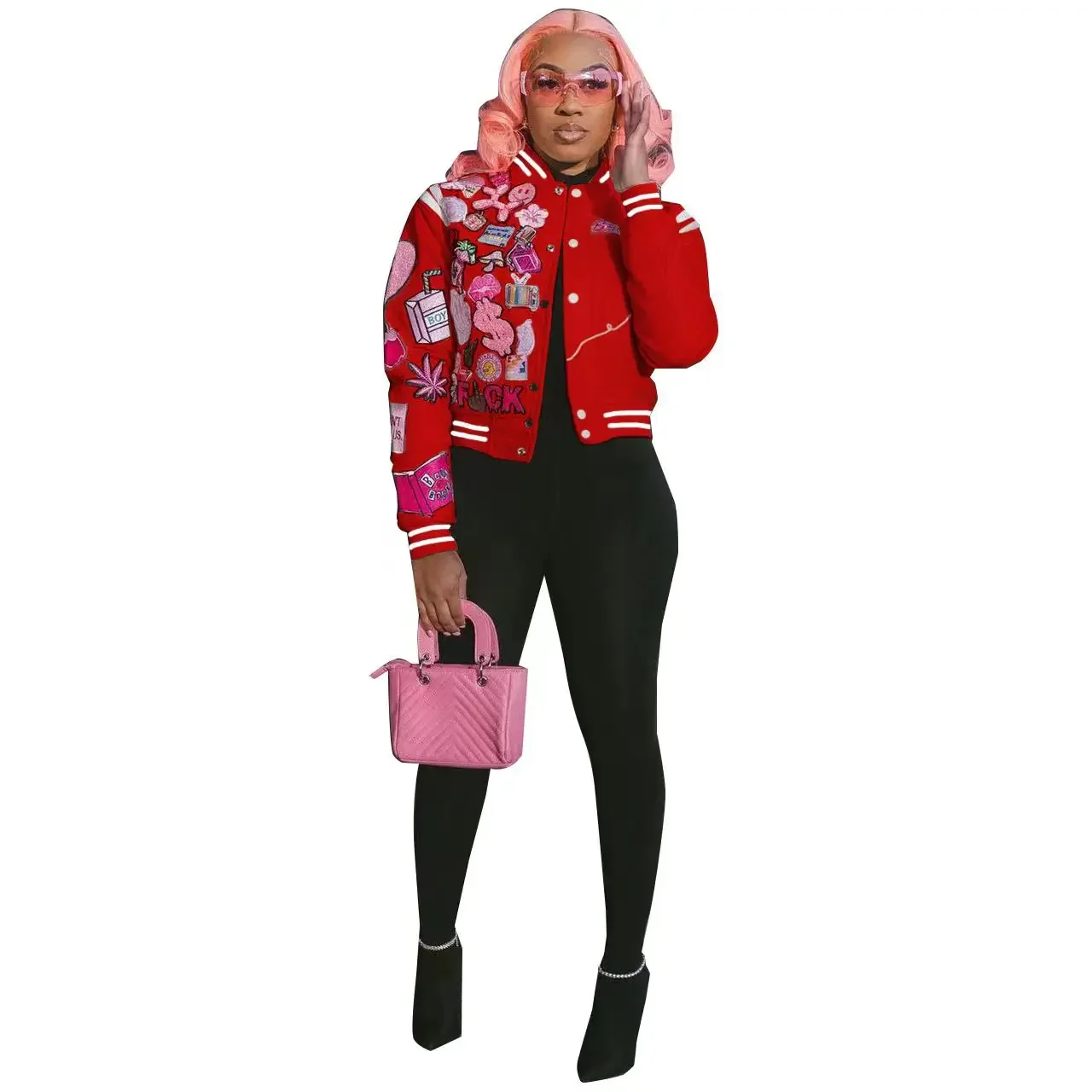 حجم كبير WB9150 حجم كبير المرأة المألوف المطبوعة زر الضغط الكرة سترة عبر الحدود السلع سميكة رقيقة لفصل الشتاء... #4