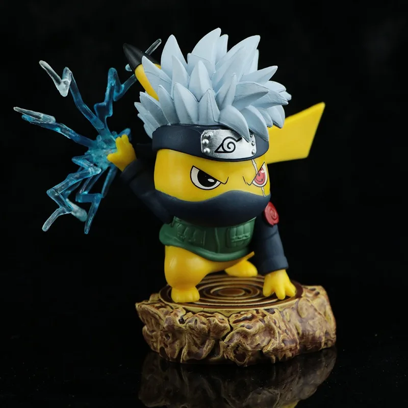 Anime Naruto Q Version Pikachu COS Hatake Kakashi PVC Action Figures Toys Model Statue 10cm