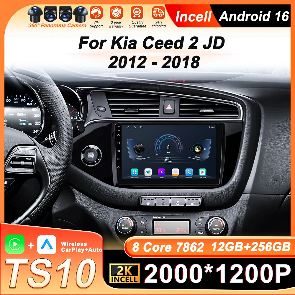 

Android 16 Car Radio For Kia Ceed 2 JD 2012 - 2018 GPS Navigation Wireless CarPlay 9inch 2K Wifi 5G Bluetooth DVD Stereo Radio