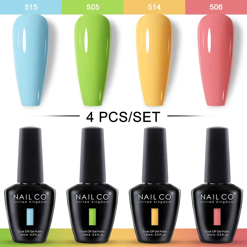 NAILCO 15 ml 4 stks/set Gel Nagellak UV Glitter Kleuren Gel Nagellak Top Base Vernis Lakiery Hyeliusowe Vernis nagels Art Design