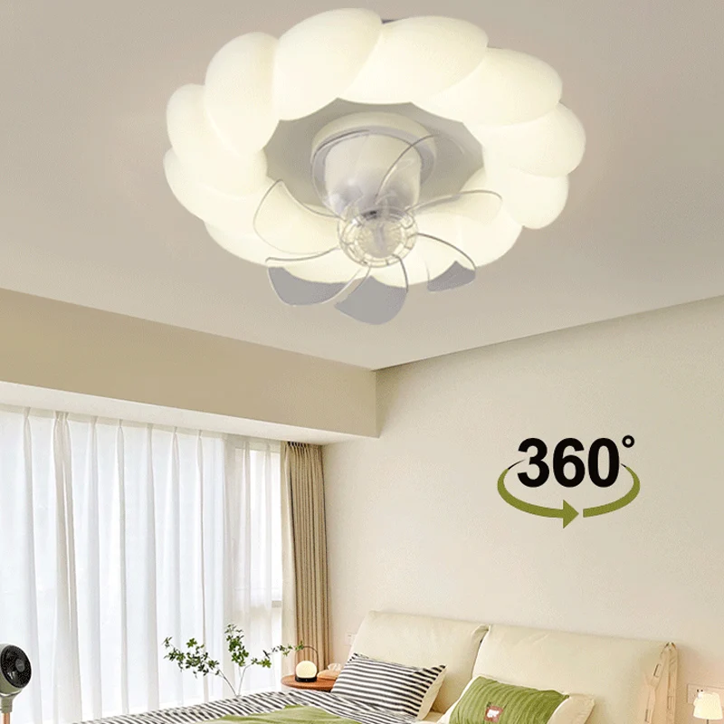 2024 New Cream Style Bedroom 360° Shake Head Electric Fan Ceiling Light Children's Room Restaurant Ceiling Fan Lamp Chandelier