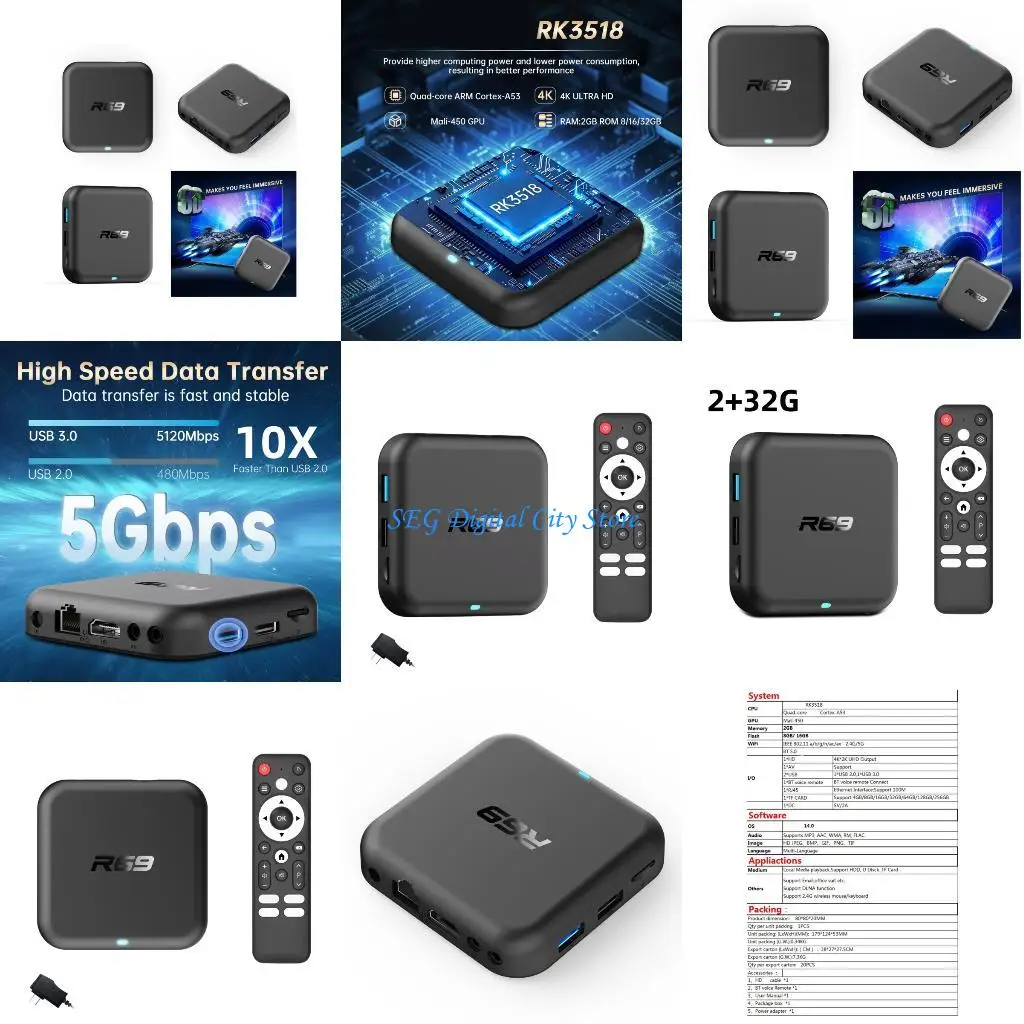 U75B 8G/16G/32G Media Player 4K RK3518 Wireless Bluetooth-Combatible 5.0 Set Top Box Dreaming Decoding for Home Theater