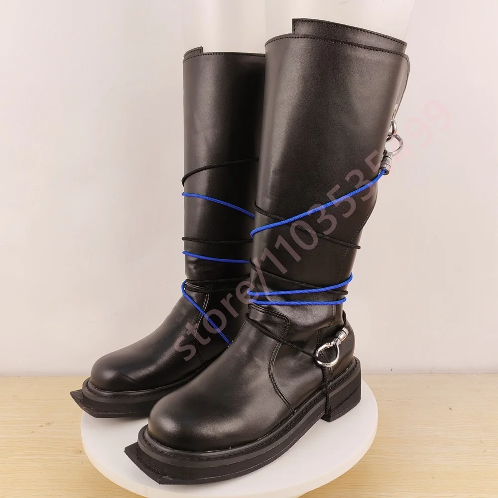 أسود جولة تو حبل ملفوفة أحذية ركوب الخيل كعب مكتنز طويل عارضة في الهواء الطلق الأحذية الغربية ريترو ستايل الخريف جمع الأحجام 35-50