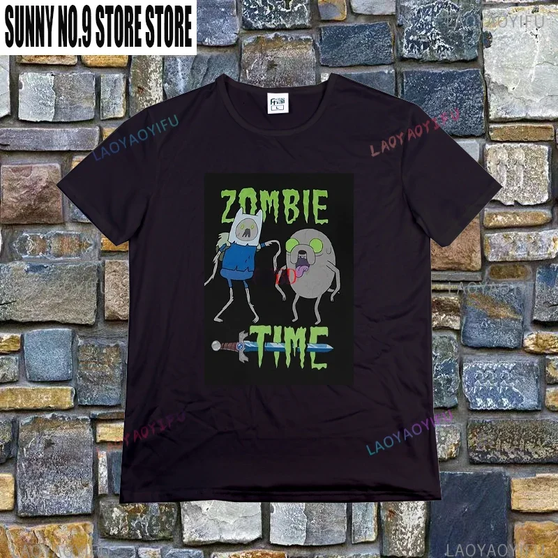 Adventure Zombie Time Retro T-shirt Jake and Finn Cartoon Graphic Tshirt Humor Comfortable Street Fashion Streetwear