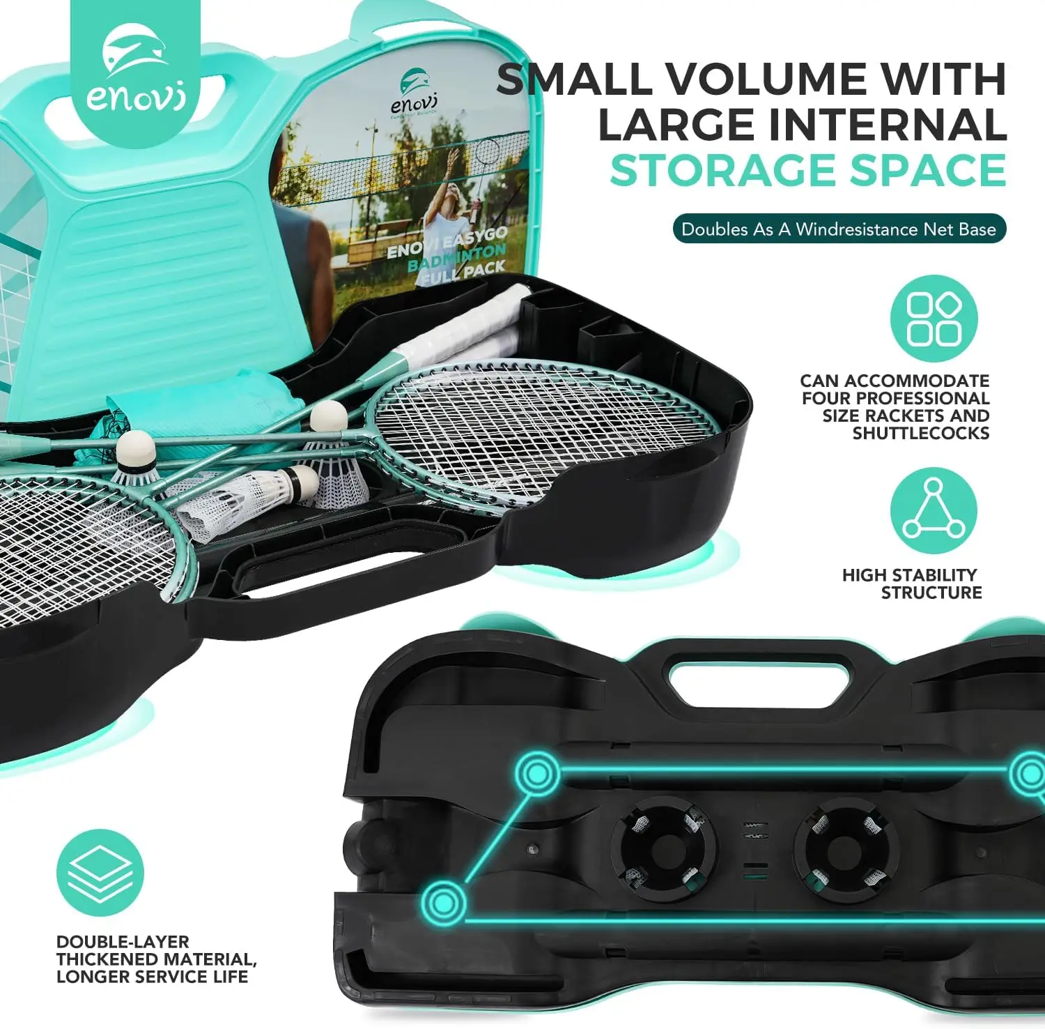 Portable Badminton Set with Net, 4 Rackets, Birdies & Storage Box for Outdoor Games