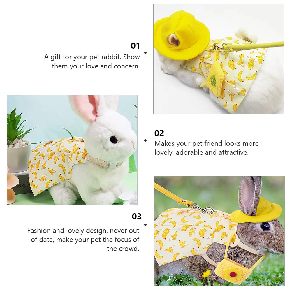 

Rabbit Clothes Set Yellow Lightweight Breathable Outdoor Bunny Leash Travel Pet Costume Cat Apparel Guinea Pig Supplies Dog Coat