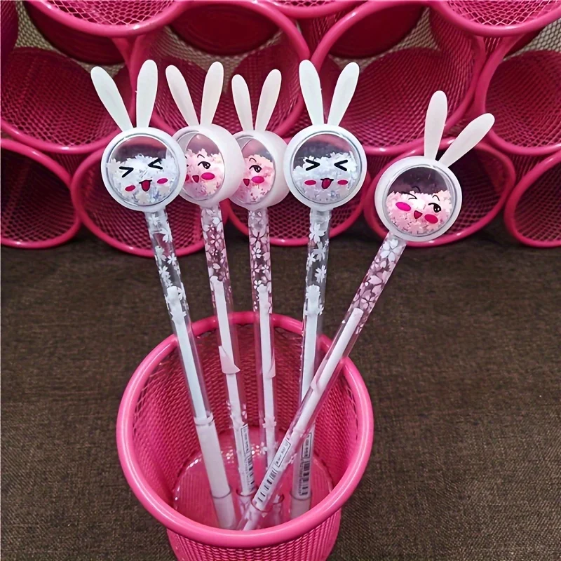 Creative Stationery Rabbit Ears Sequins Neutral Pen Black Pen Cute Small Gift Animal Cartoon Pen