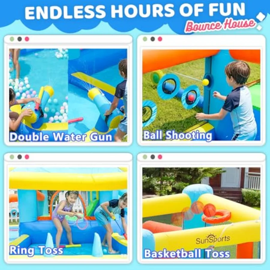 Backyard inflatable water slide bounce house for kids PVC material blue and yellow dual wet/dry use with quick-dry mesh view 3