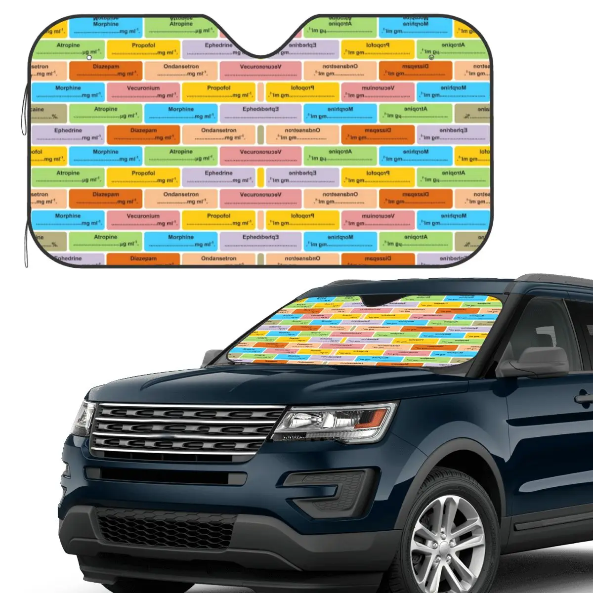 

Gift For Anaesthetist Anesthetist Anesthesiologist Drug Label Pattern Sunshade Windscreen Car Front Windshield Window Sun Visor