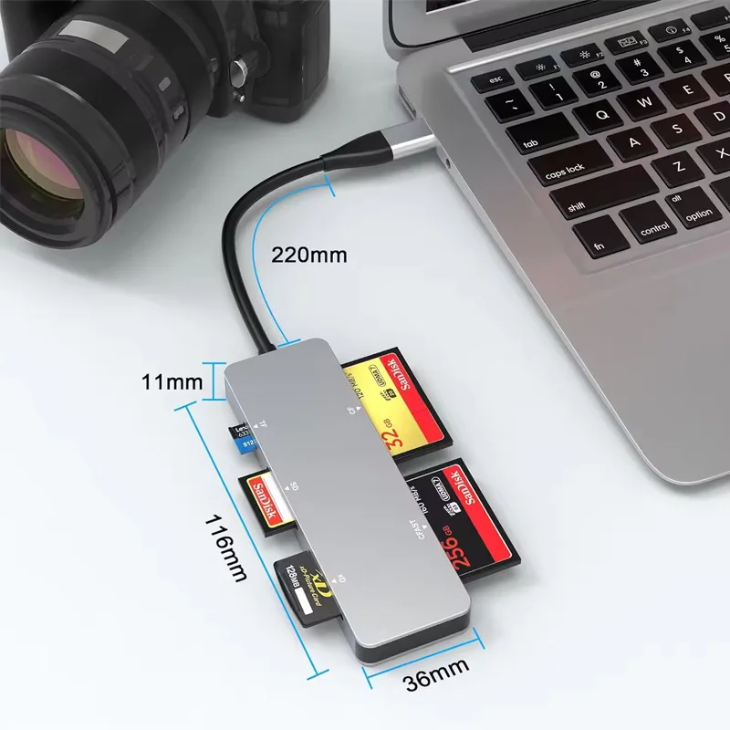 UTHAI CR307 Laptop Accessories 5-Card Same Read CFast/CF/XD/SD/TF High Speed USB3.0/Type C Card Reader