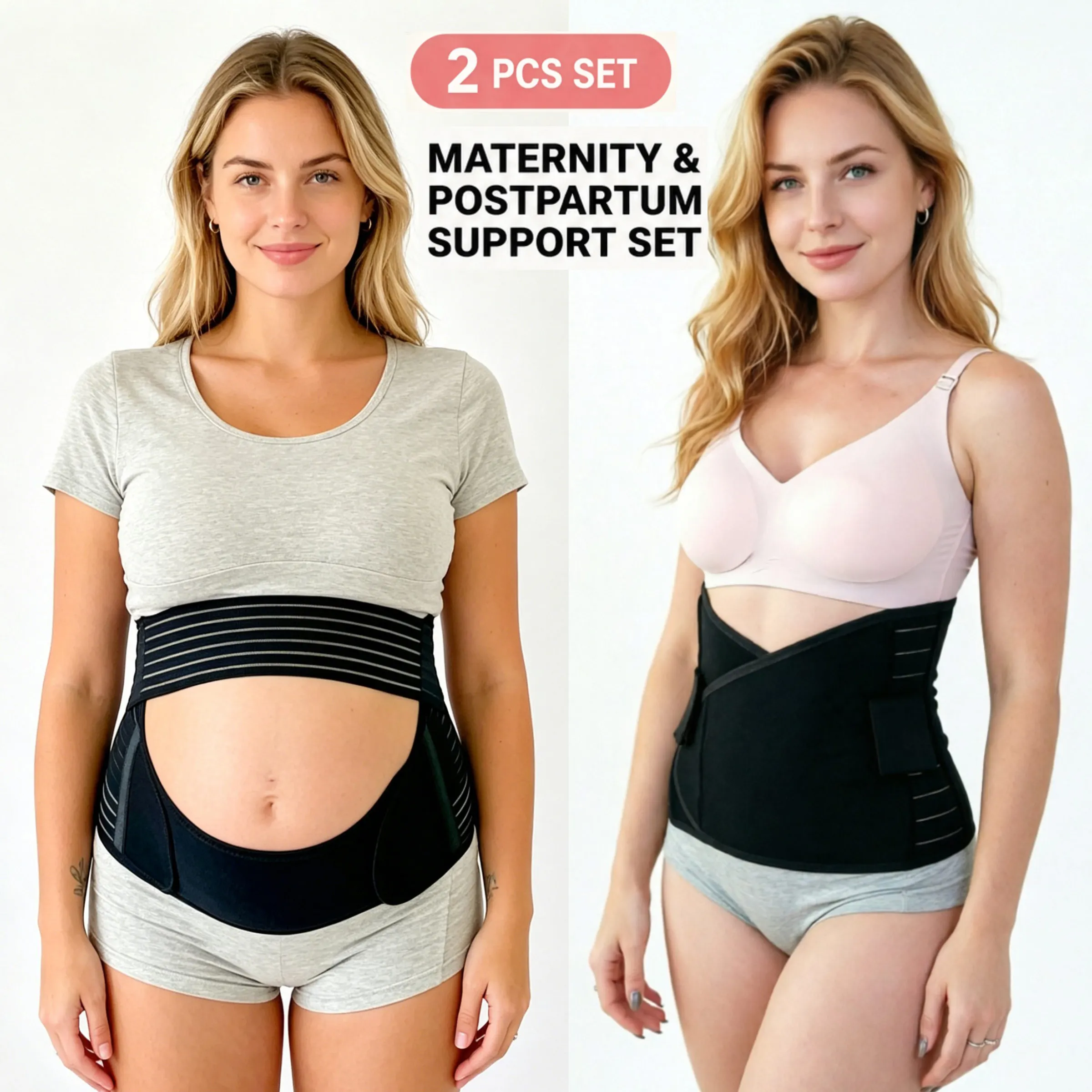 2PCS Maternity Support Set Pregnancy Belly Band + Postpartum Waist Belt Abdominal Back Pain Relief for Pregnant Women Recovery