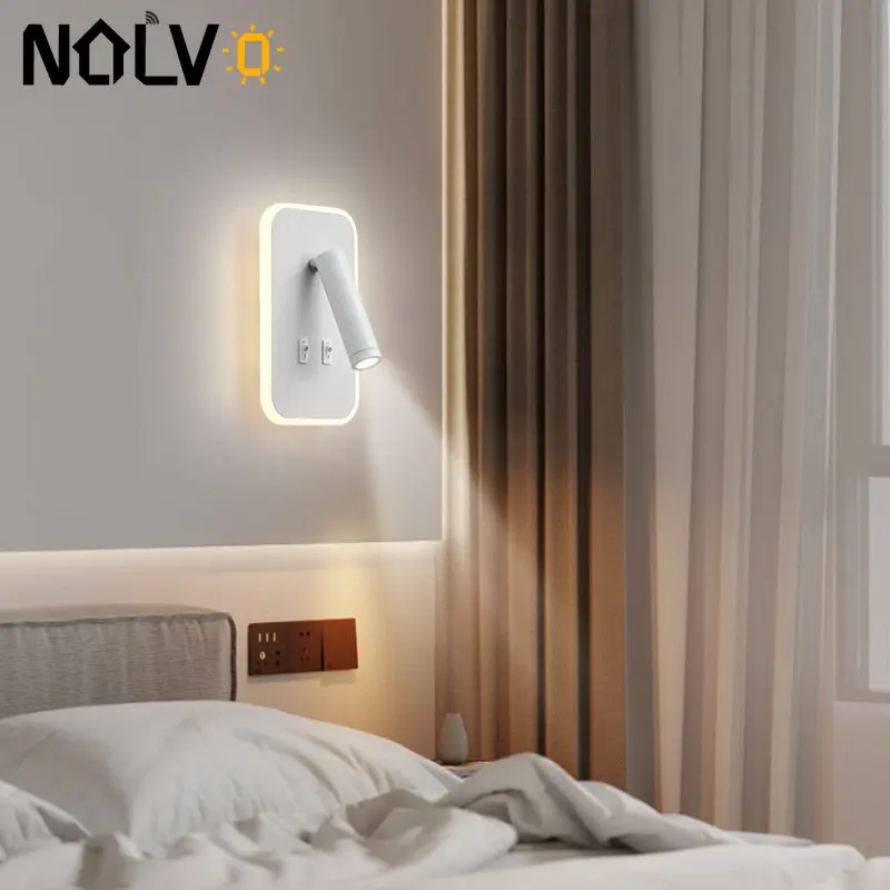 Nordic Bedroom Bedside Lamp Rotatable Adjustable Sconce Light Fixture Professional Reading Lighting With Double Control Switch