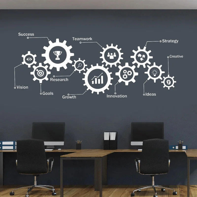 Teamwork Gear Office Quotes Wall Sticker Business Rules Motivation Inspire Succes Idea Office Decoration Decals Wallpaper Q009