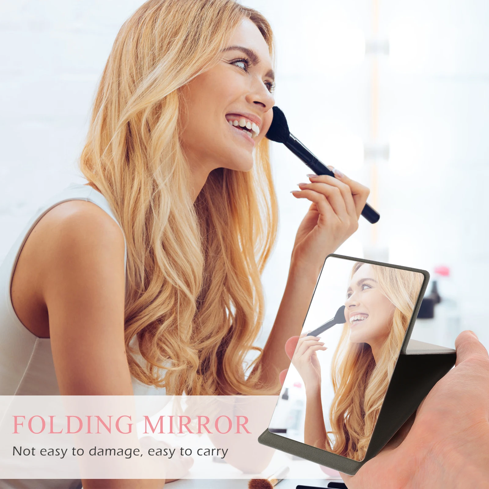 

1Set Stainless Steel Folding Makeup Mirror PU Cover Lightweight Portable Compact Pocket Mirror Travel Business Trip