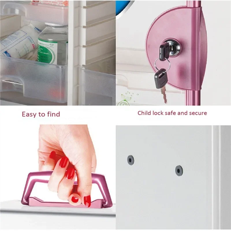 Wall Hanging Travel Suitcase Medicine Box Aluminum Alloy PC Home Medical Portable Toolbox First Aid Kit Large Capacity with Lock