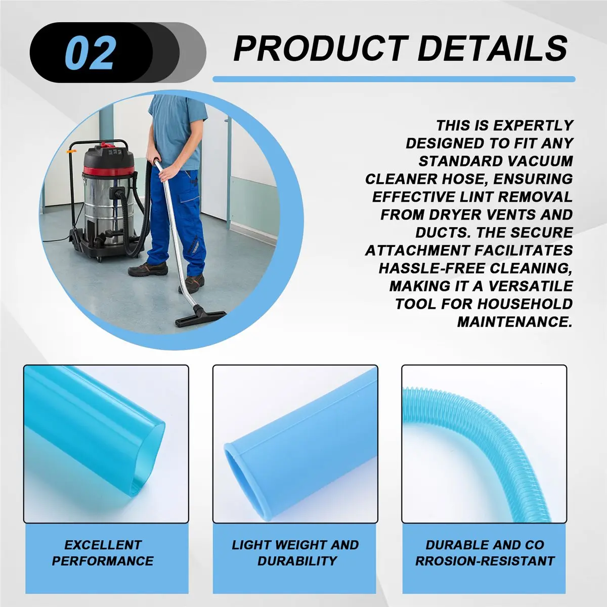 (A64E) Dryer Vent Cleaner Universal Vacuum Hose Attachment for Lint Removal Vacuums Deep Cleaning Brush for Clogged Ducts