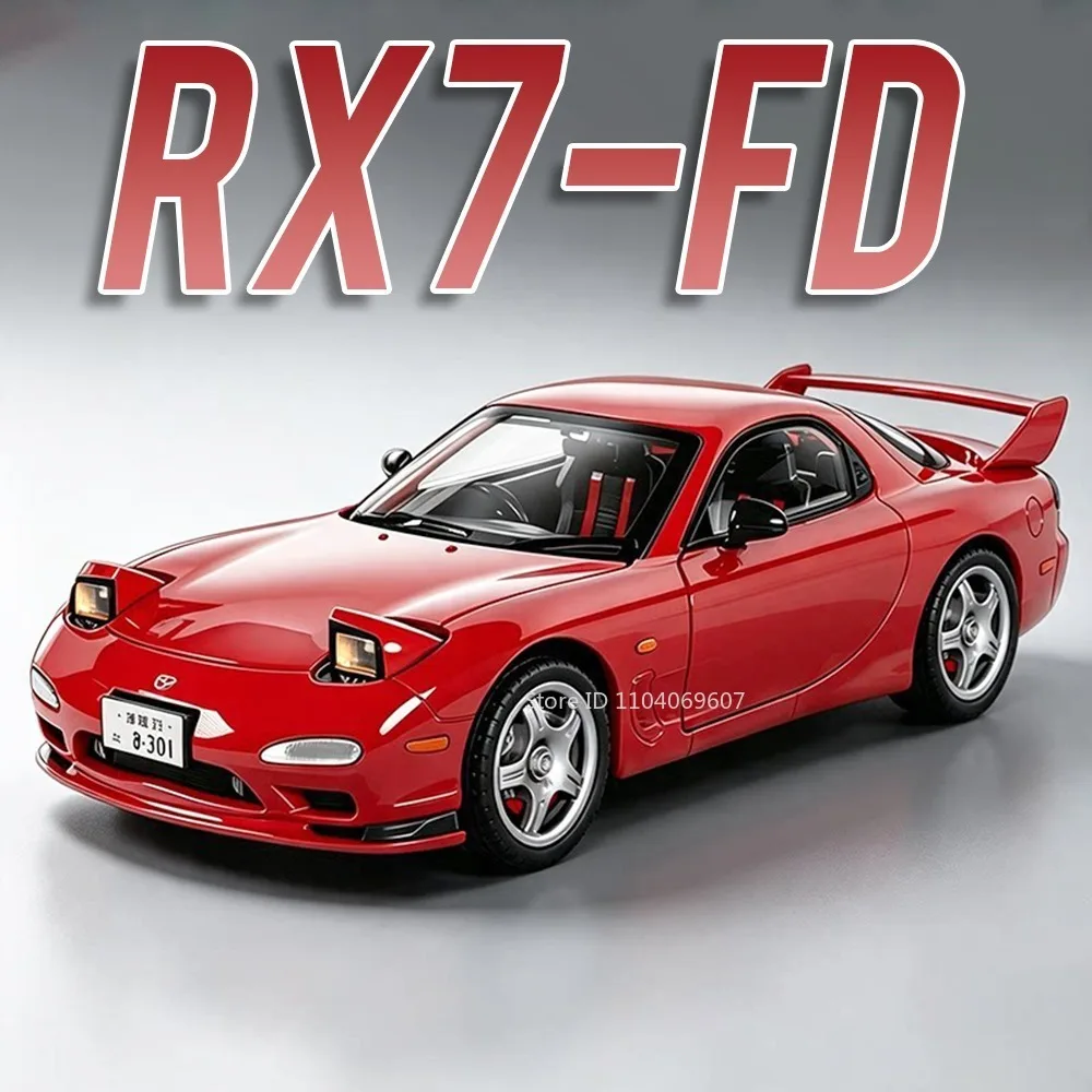 1:32 RX7 Sports Car Model Toys Alloy Diecast Miniature Supercas Doors Opened Pull Back Sound Light Simulation Interior Kid Gifts