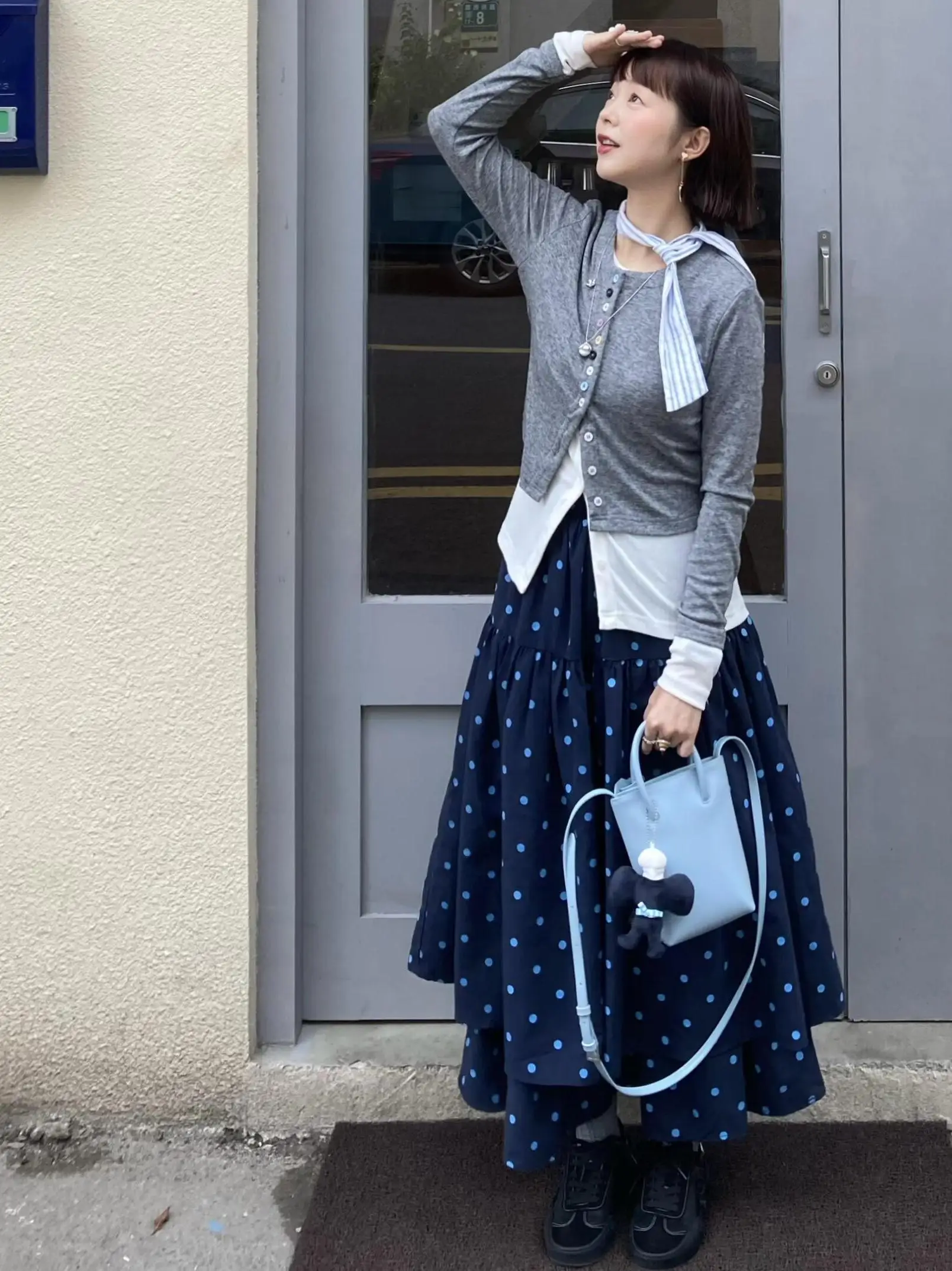 벨벳 느낌의 물방울 무늬 프린트 스커트 와이드 헴 루즈 더블 레이어 여성용 가을 겨울 패션 캐주얼 미디 스커트