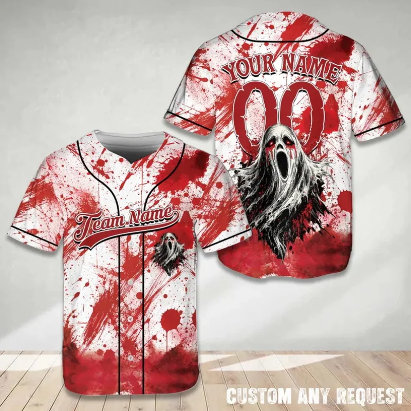 Custom Name Number Halloween Baseball Jersey Scarecrow Pumpkin Horror Night Short Sleeve Button Down Team Uniform Shirt