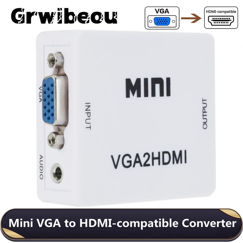 Grwibeou-caja convertidora compatible con VGA a HDMI, miniadaptador de Audio vídeo VGA 1080P para PC, portátil, proyector HDTV, adaptador VGA2HDMI