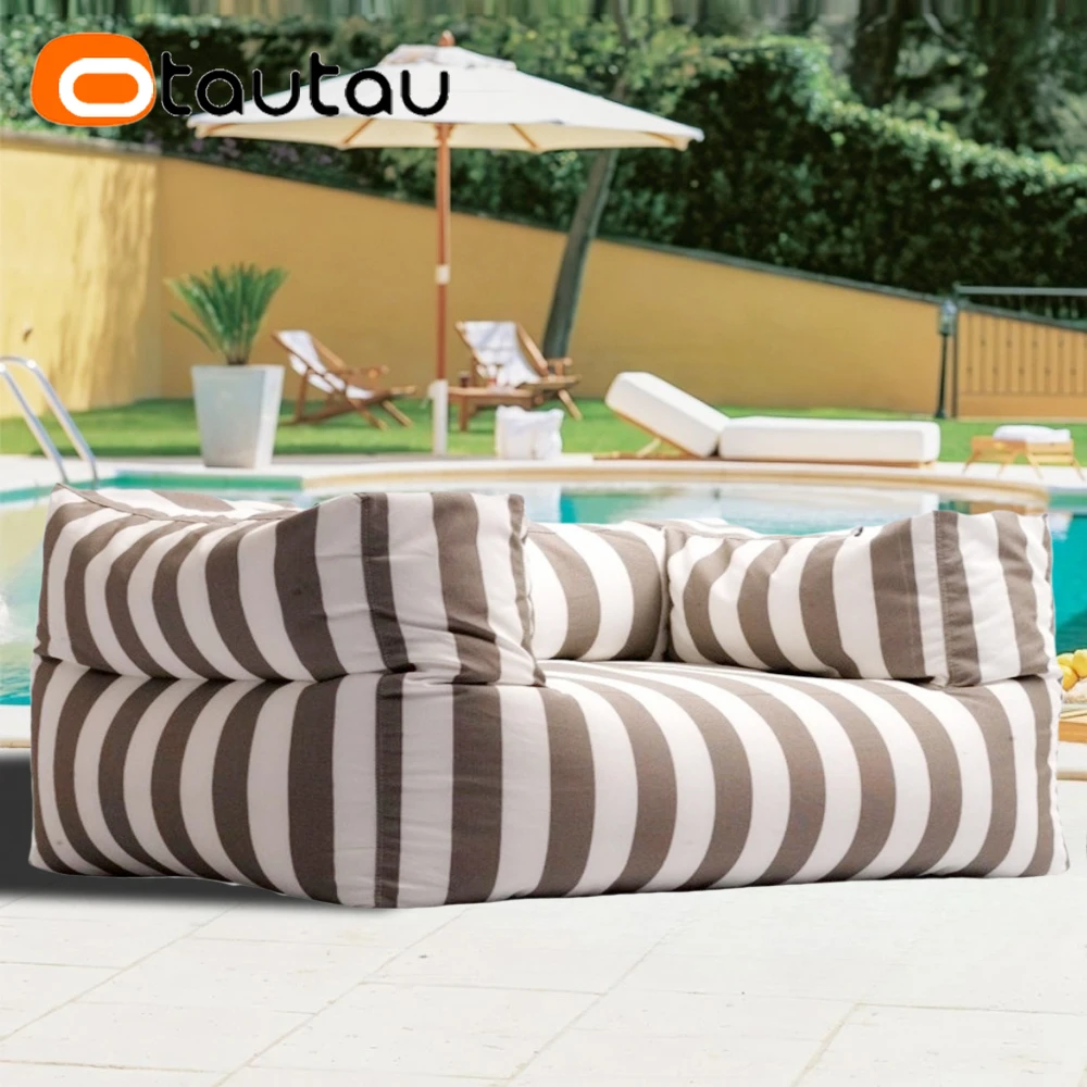 OTAUTAU 2-seat Outdoor Bean Bag Cover Swim Pool Beach Club Couch Armchair SF493【No Filler!You Need To Fill It By Yourself !】