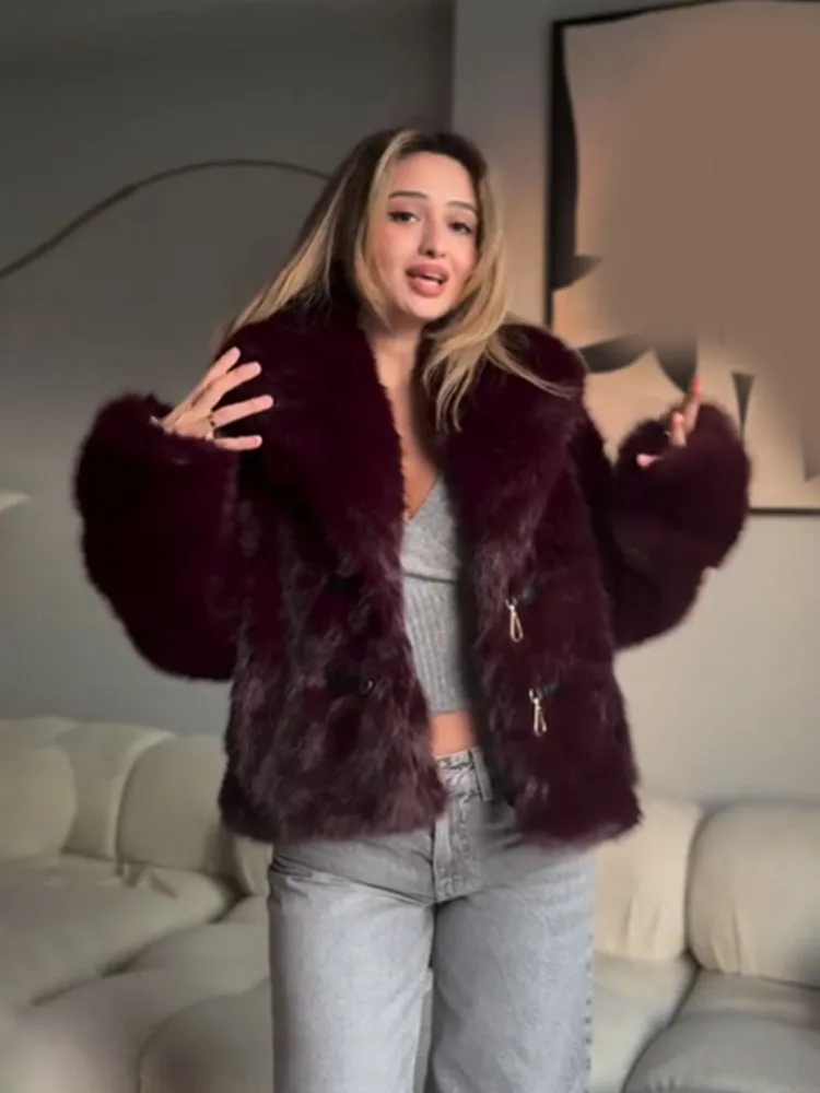 HH Female New Winter Lapel Artificial Fur Thickened Warmth Light Luxury Fashion Retro Temperament Women Short Jacket 2026