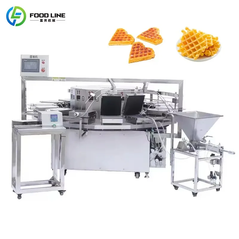 Customize Rotary Waffle Wafer Biscuit Production Multi Mold PLC Operated Stainless Steel Waffle Maker Equipment For  Snack Food