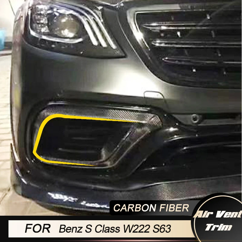 Front Bumper Air Vent Outlet Covers Trim For Mercedes-Benz S Class W222 S63 AMG 2018-2020 Front Vent Trim Covers Carbon Fiber