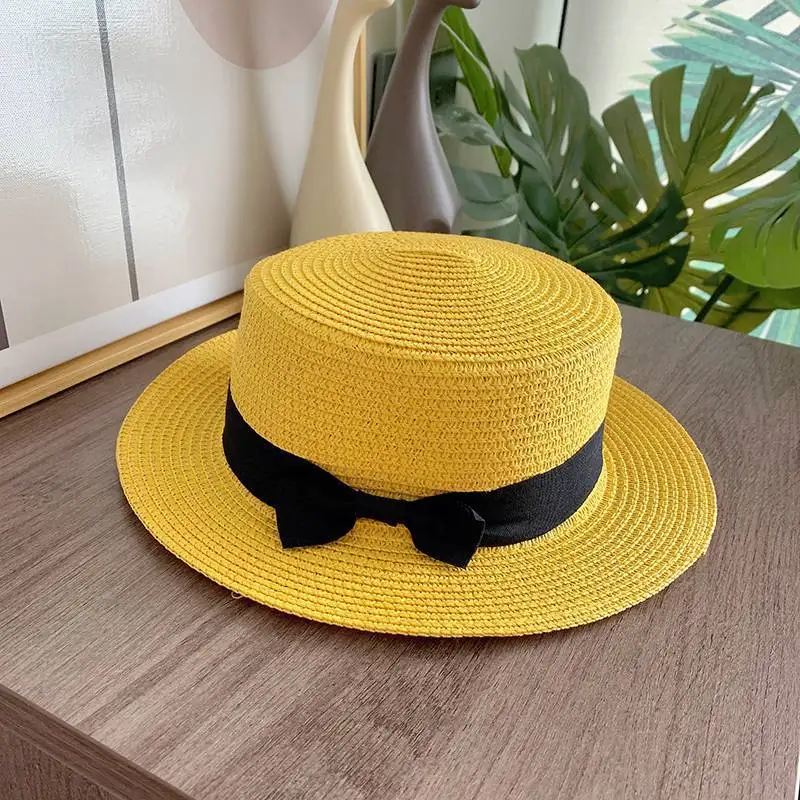 Chapeau de paille plat pour femmes, décontracté, shopping, plage, pour filles, église, courtoisie, panama, soleil