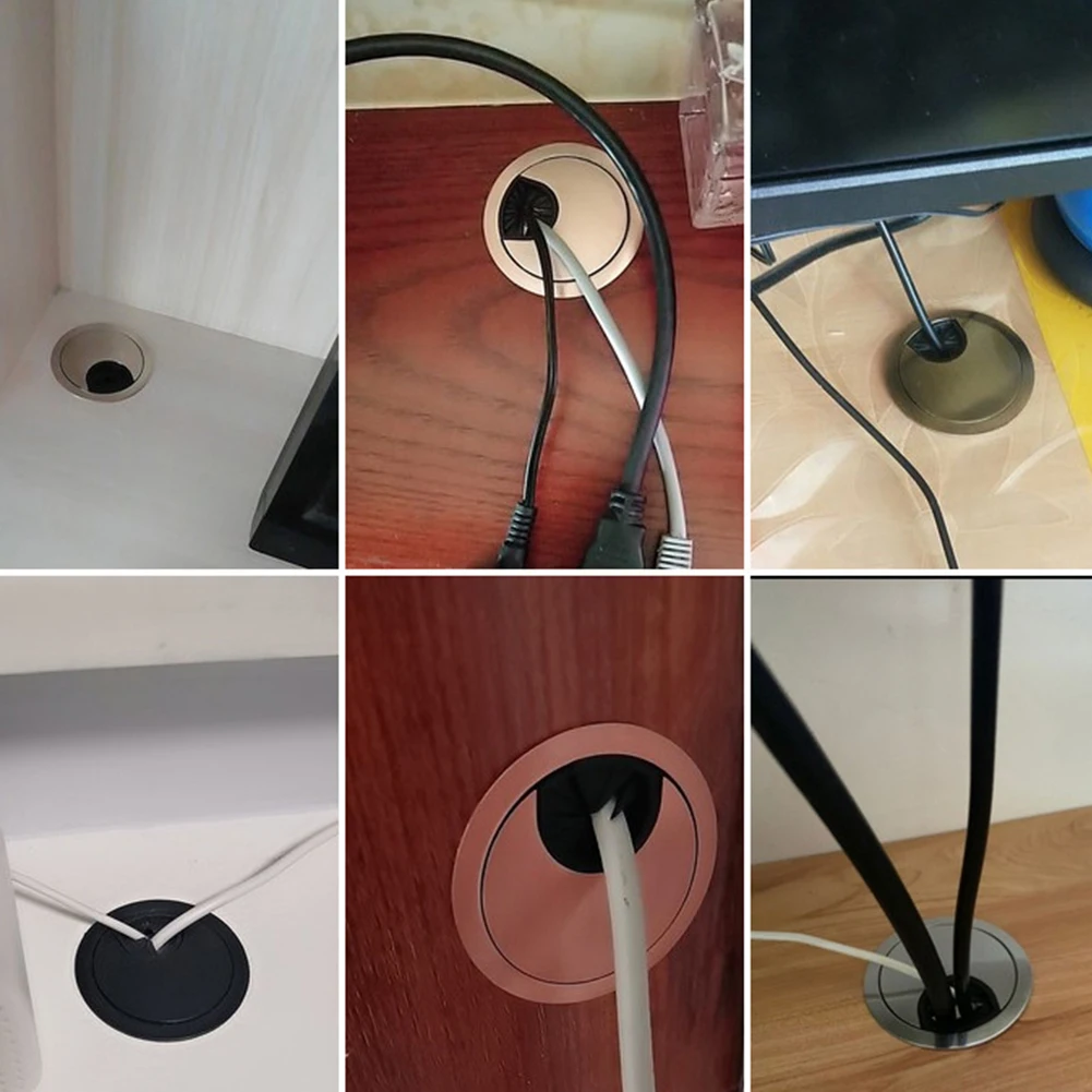 Metal Grommet Desk Table Cable Tidy Outlet Wire Cover Removable Cover Plate Suitable for Various Computer Cables