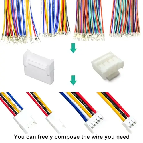 JST-HY 2.0mm Male Female Extension JST Connector Kit and 22AWG   Cables, 2mm 2/3/4/5/6/7/8/9/10/12Pin Male Female (HY-MF)