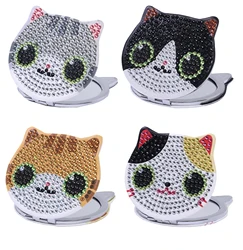 1pc/Set DIY Diamond Painting Compact Mirror Cat Portable Folding Diamond Art Painting Mirrors Diamond Art Mirror Cat for Women