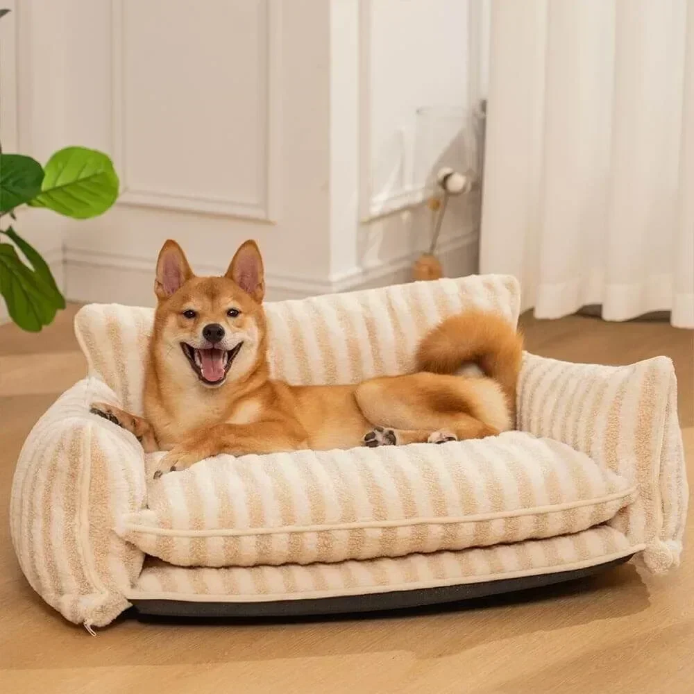 

Pet Soft Sofa Striped Can Be Disassembled and Washed for Small Dogs Cats Winter Warm Comfortable Pet Deep Sleeping Sofa Bed