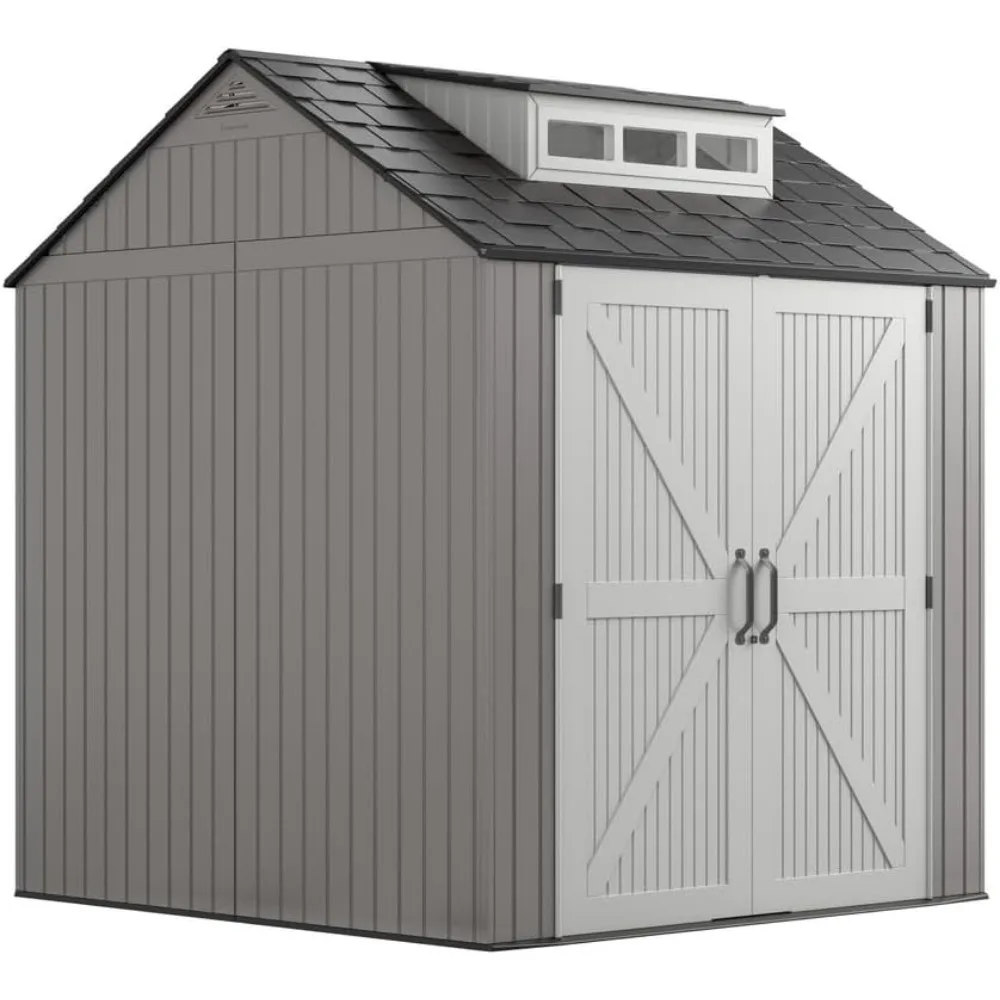 7 X 7 Ft Outdoor Storage Shed, Weather Resistant, for Home, Backyard, Garden Tools, Lawn Mower, Bike Storage, Resin Tool Shed