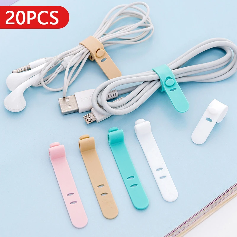 20/12/4PCS Silicone Cable Ties Reusable Wired Earphone Cable Hook Fastener USB Cable Organizer PC Cable Winder Finishing Buckle