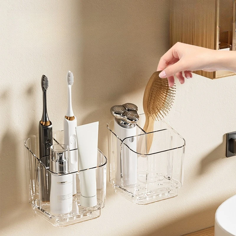 Household Punch Free Wall Hanging Toothbrush Holder Bathroom Storage Gadget For Toothpaste And Toothbrush