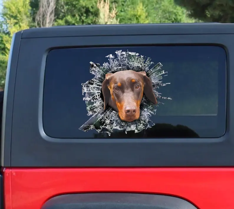 Tan Doberman window sticker, Tan Doberman car decal, funny doberman car sticker, dobbie decal