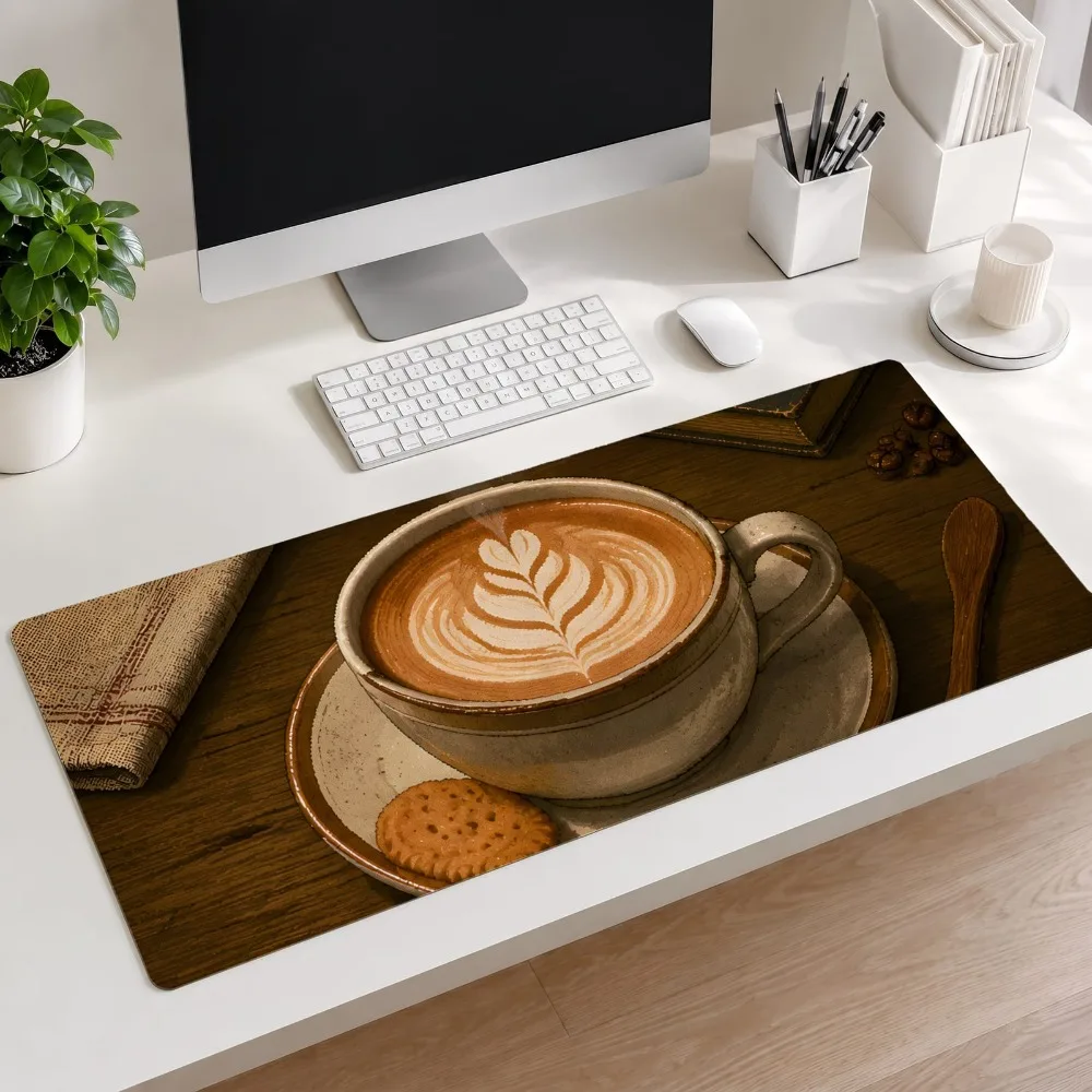 Game mouse pad, warm latte art coffee pattern, anti-slip bottom surface alfombrillas para escritorio tapis de souris