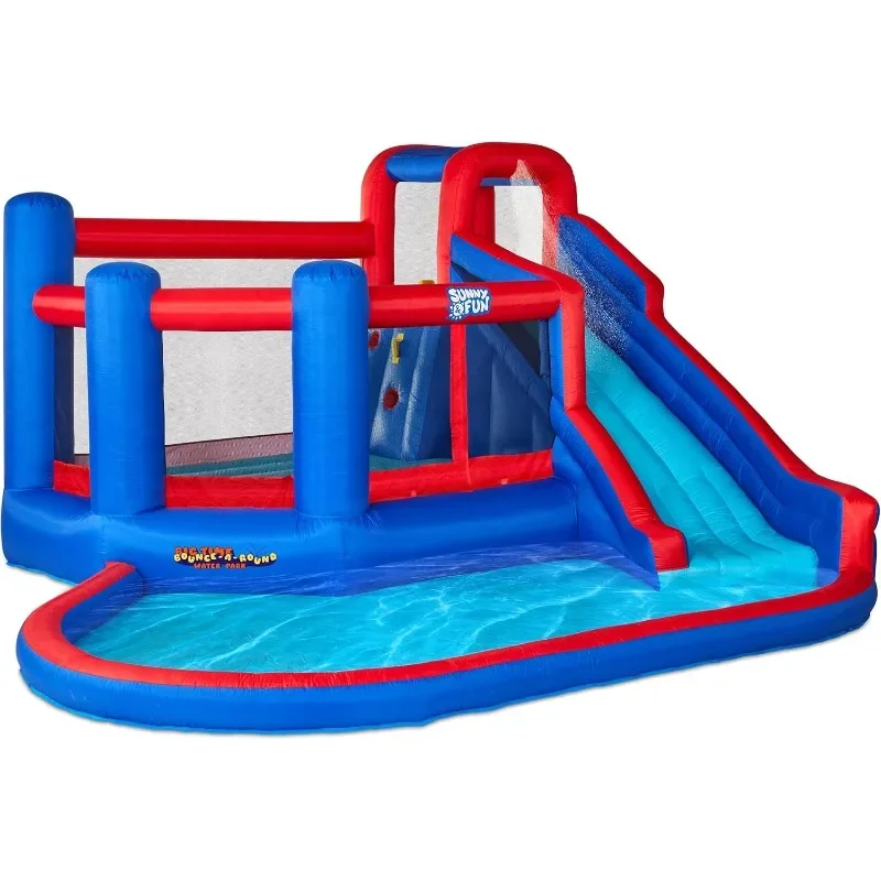 

Sunny & Fun Inflatable Water Slide Park Heavy-Duty for Outdoor Fun - Climbing Wall Slide & Splash Pool Easy to Set Up & Inflate