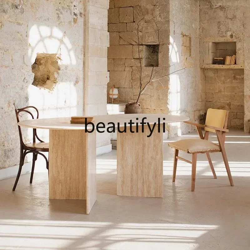 

xqqNordic Cream Wind Tunnel Stone Dining Table Rectangle Living Room Household Wababi Wind Marble Oval