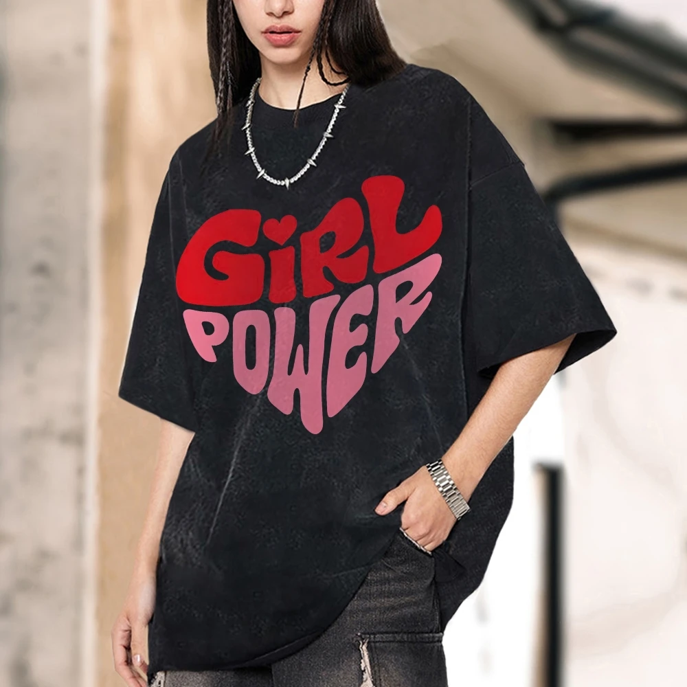 Girl Power Love Vintage Unisex Washed T-shirt, Barbie Chic Y2k Shirt