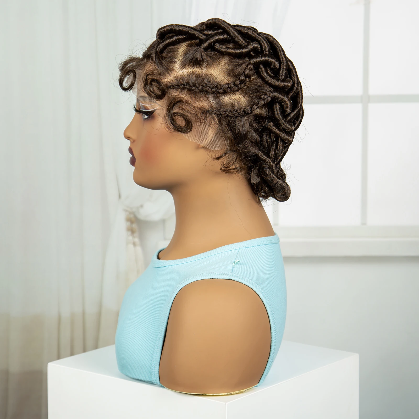 Ombre Handmade Short Bantu Braided Wigs Synthetic Full Lace Braids Wigs Knotless Dreadlock Braided Lace Wigs for Black Women