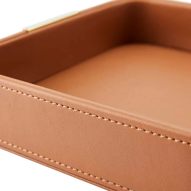 Leather Desktop Storage Tray Catchall Organizer Tray For Entryway Table To Hold Jewelry Watch Phone Wallet Container