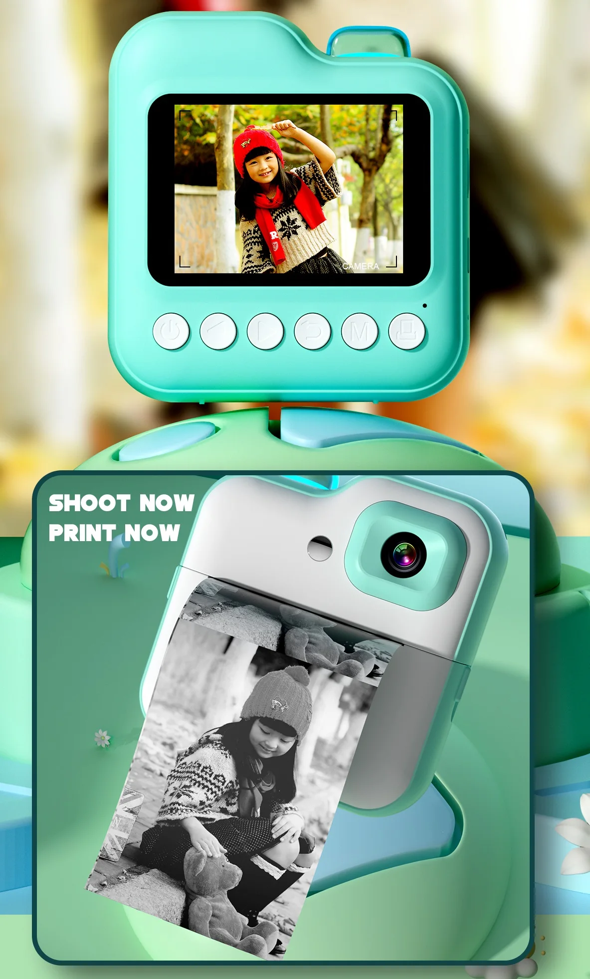 Children Instant Thermal Print Camera 1080P HD Camera Outdoor Parent-Child Interaction Records Selfie Video Portable Toy Camera