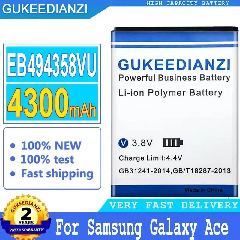 Battery EB494358VU 4300mAh For Samsung Galaxy Ace 1 S5830 S6802 B7510 i569 i579 i619 S5660 S5670 S5830I S5838 S6102 S6108 5830