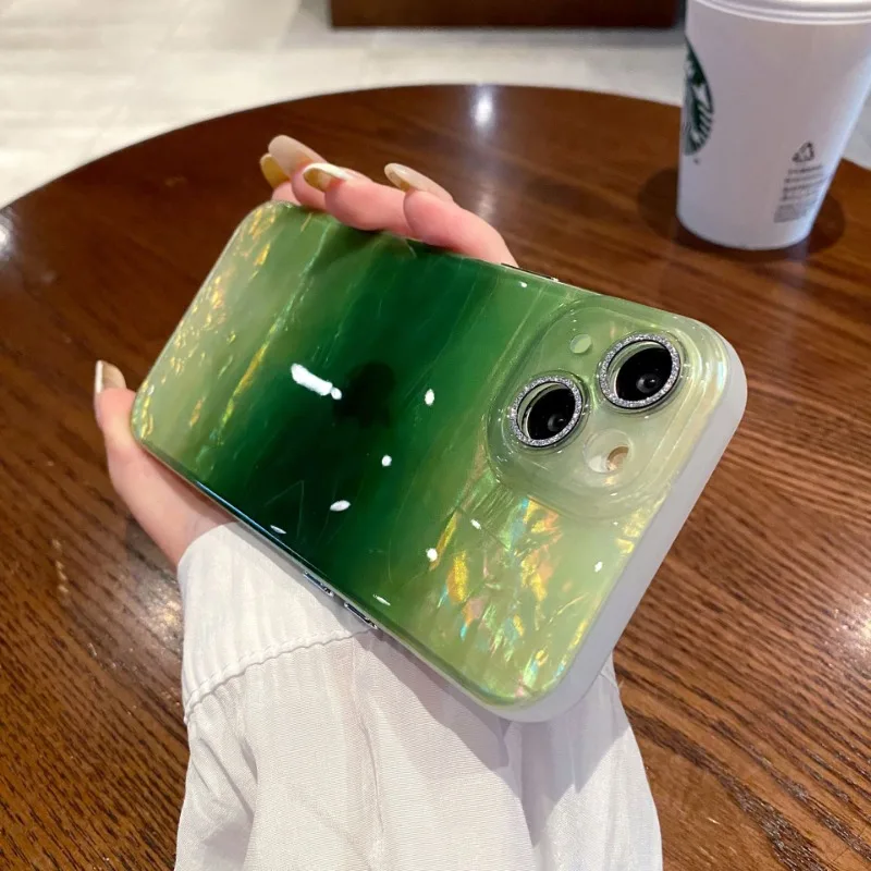 التدرج موجات الملمس بريق عدسة فيلم جراب هاتف آيفون 16 15 14 13 12 برو ماكس 15 16 زائد 11 الزلزالية الغطاء الواقي