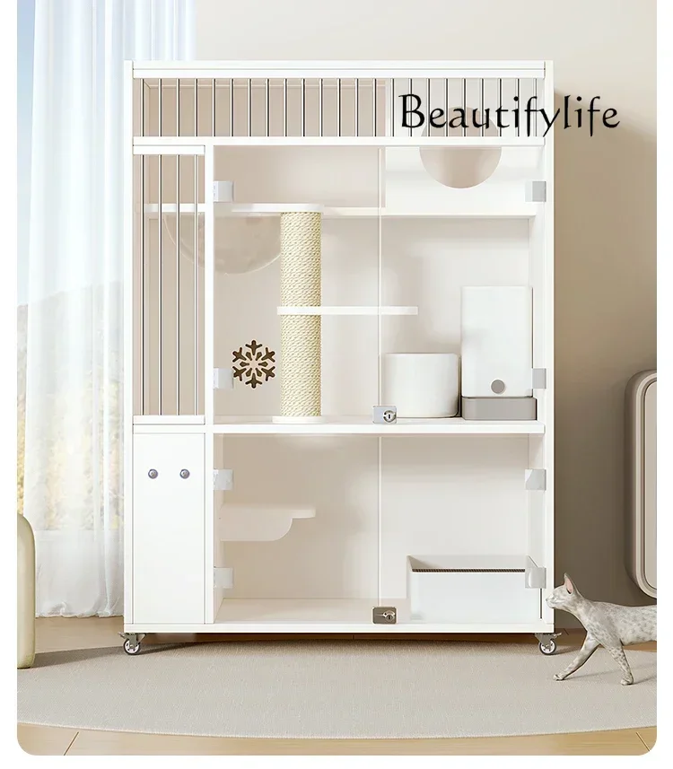 M182 Cat Villa White Home  Cabinet Indoor Solid Wood Cat Cage Extra Large Space Cat Nest