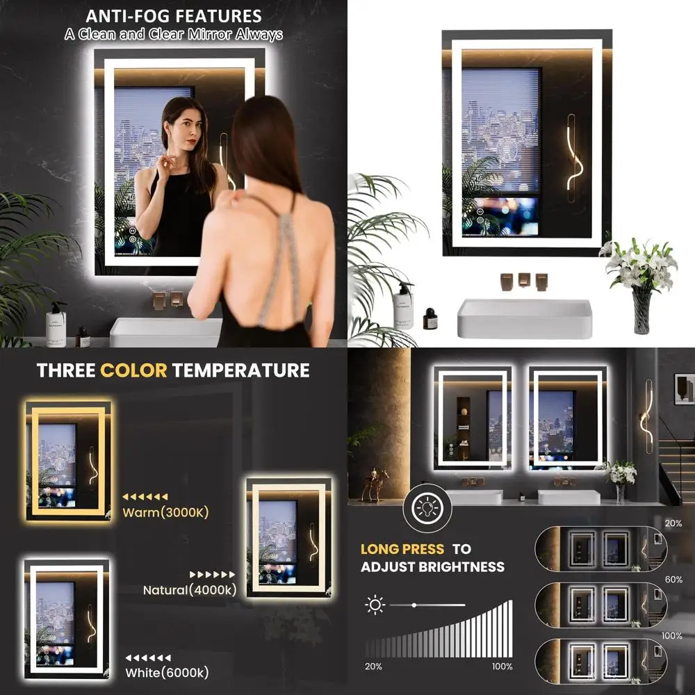 

Dimmable LED Lighted Mirror, 23.6x31.5, Anti-Fog, Memory Function, Easy Install, Clear Reflection