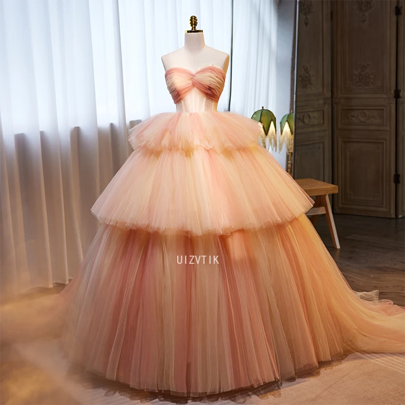 Роскошные платья для выпускного вечера, женское платье на шнуровке сзади, халат De Soirée De Mariage, многоуровневое тюлевое вечернее платье на заказ, по индивидуальному заказу